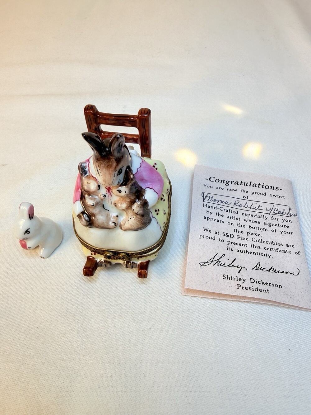 Limoges Marque Deposee Peint Main Mother Rabbit With Babies Trinket Box